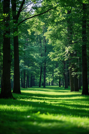 beautiful green forest background in sunny summer day. nature green woodの素材