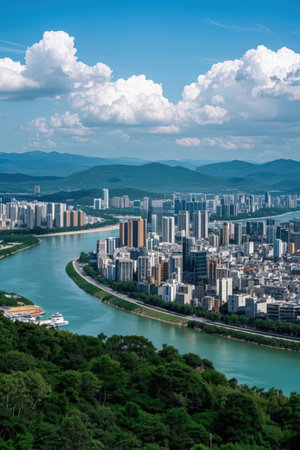 Aerial view of the city of Seoul, South Korea. Taken in August 2019.の素材