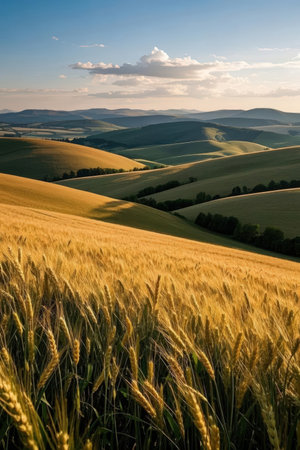 Wheat field in Val d'Orcia, Tuscany, Italyの素材