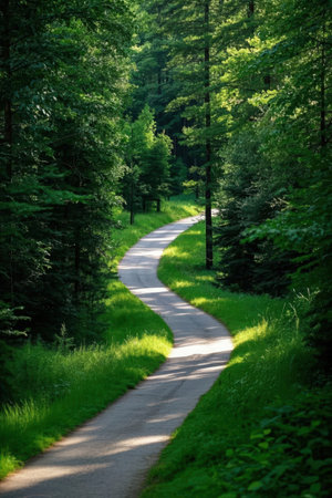 Winding road in the forest. Summer landscape. Beauty in nature.の素材