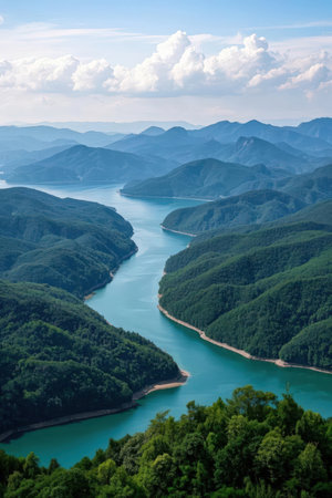 landscape view of the lake in the mountains, north chinaの素材