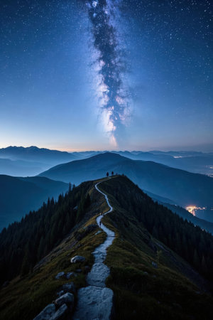 Milky Way over the Carpathian Mountains at night, Ukraineの素材