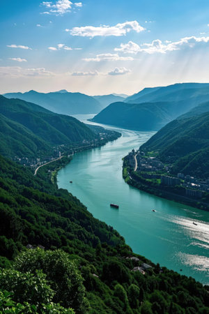 View of the Danube River and the city of Lucerne, Switzerlandの素材