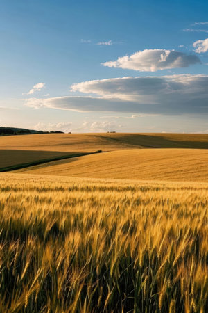 Sunset over the golden wheat field in Central Bohemia, Czech Republicの素材