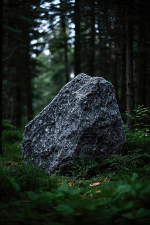 Big stone in the forest. Black and white photo. Selective focus.の素材