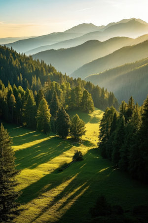 Sunset in the mountains. Beautiful landscape. Carpathians, Ukraineの素材