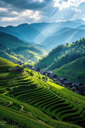 Rice fields on terraced of Mu Cang Chai, YenBai, Vietnamの素材