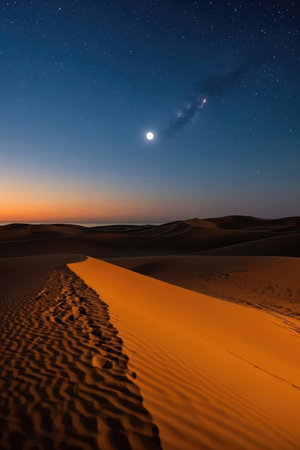 Dunes in the Sahara desert in Morocco, Africa. Night timeの素材