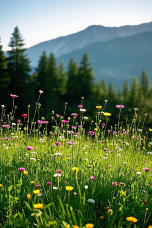 Meadow with wildflowers in the Carpathian mountainsの素材