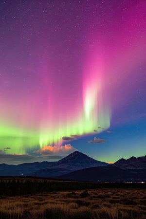 Aurora borealis, northern lights over the mountains of Icelandの素材