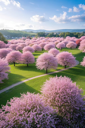 Cherry blossoms in full bloom in the spring, Poland.の素材