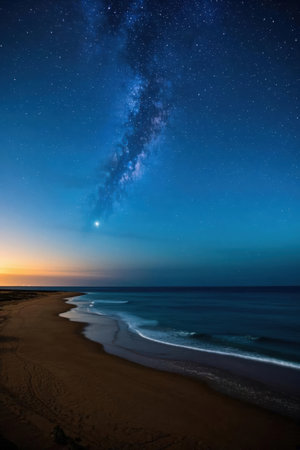 Milky way over the sea at night. Long exposure photograph.の素材