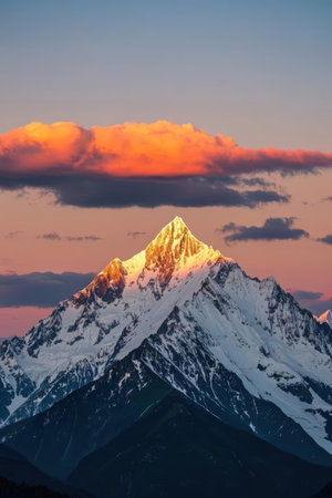 Mountain peak at sunset, Annapurna Circuit, Nepalの素材