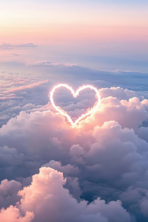 Heart shape in the clouds, valentine's day background.の素材