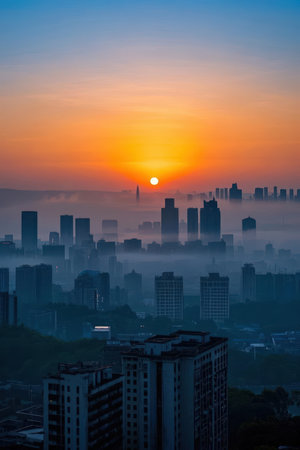 Sunrise in the city of Seoul, South Korea, Asia.の素材