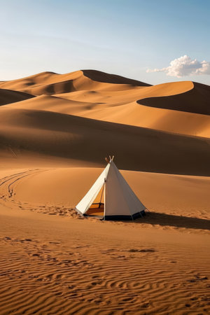 Tent in the dunes of the Sahara Desert, Morocco.の素材