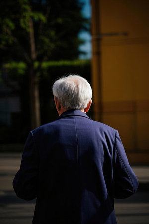 Rear view of a senior businessman looking away from the camera.の素材