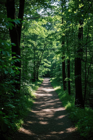 Path in the green forest. Nature background. Forest path in the forest.の素材