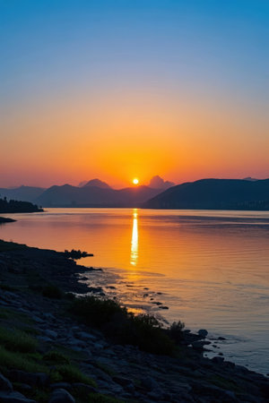 Sunset on the shore of Lake Baikal, Siberia, Russiaの素材