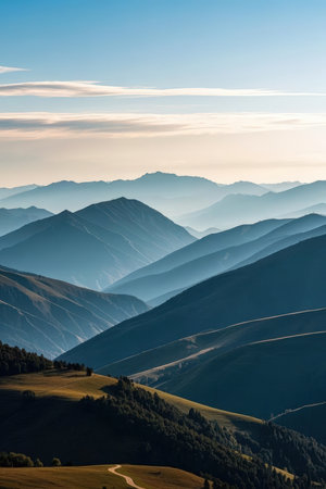 Mountain landscape at sunset in the Carpathian Mountains, Ukraineの素材