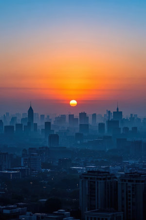 beautiful sunrise over the city of shanghai,China.の素材