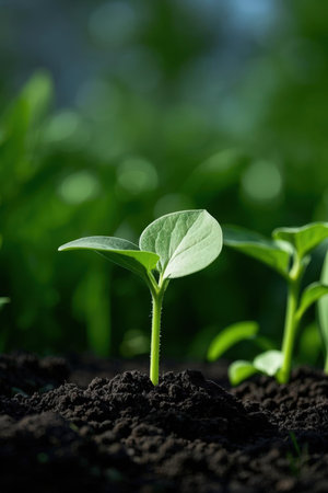 Green seedling illustrating concept of new life and growing from seed.の素材