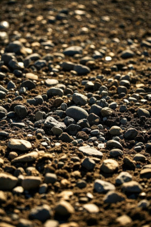 Close up of pebbles on the beach, selective focus.の素材