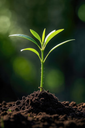 Green seedling illustrating concept of new life and beginning of fresh lifeの素材