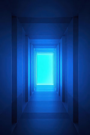 Abstract blue interior background, 3d render, square composition, empty roomの素材