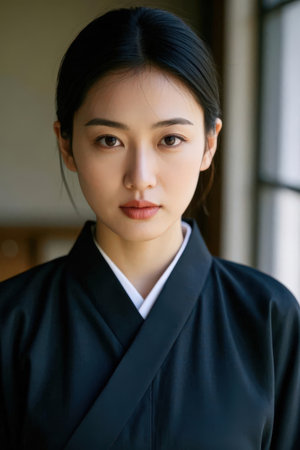 Portrait of a beautiful asian woman in traditional japanese costumeの素材