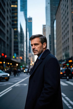 Handsome middle-aged businessman in New York City, USA.の素材