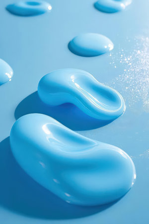 close up of blue gel drops on blue background with shallow depth of fieldの素材