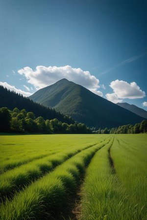 Rice field in the Carpathian mountains. Ukraine, Europeの素材