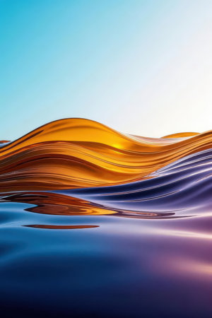 abstract blue and orange background with smooth wavy lines. 3d render illustrationの素材