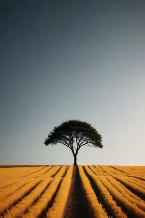 Lonely tree in the middle of a wheat field, South Africaの素材