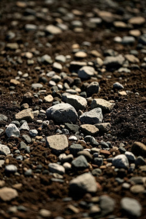 Gravel and pebbles on the ground in the garden.の素材