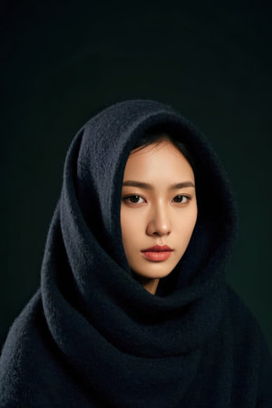 Portrait of beautiful asian muslim woman in black hijab.の素材