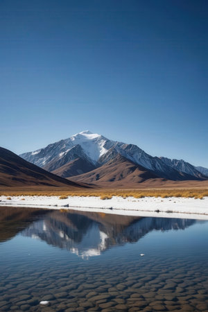 Mountain landscape with lake and blue sky, Ladakh, Indiaの素材