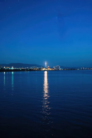 beautiful night view of the city of Vladivostok, Russiaの素材