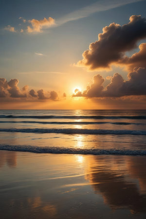 Beautiful sunset on the beach. Sunset over the sea. Beautiful seascape.の素材