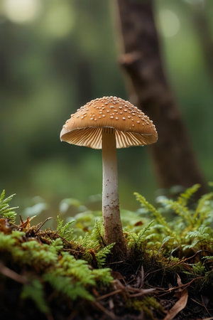 Amanita muscaria mushroom growing in the forest in autumnの素材