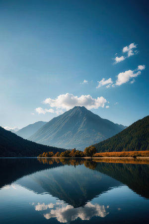 Mountains reflected in the lake, South Island, New Zealand.の素材