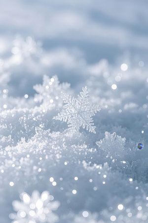 White snowflakes on the background of snow. Winter background.の素材