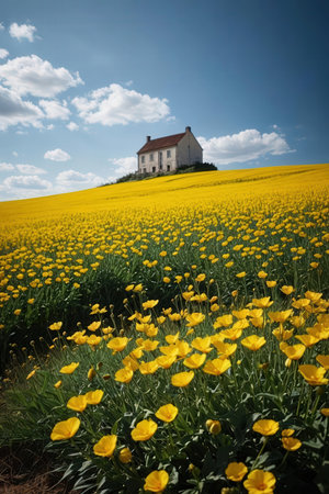Chapel in the rapeseed field in spring, Czech Republicの素材