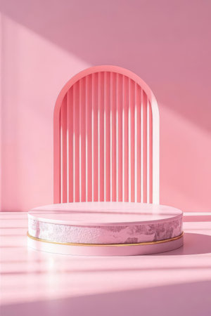 Abstract minimal scene with geometrical forms. Pink background. 3d renderの素材