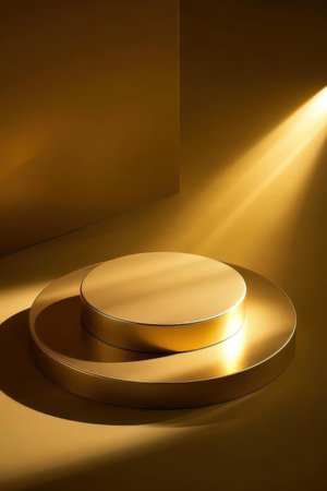 Abstract scene podium illuminated by spotlights. Award ceremony concept. 3d renderの素材