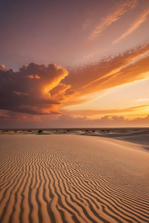 Landscape of sand dunes at sunset, Fuerteventura, Canary Islands, Spainの素材