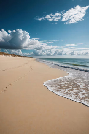 sand dunes and blue sky with white clouds, Baltic sea, Polandの素材