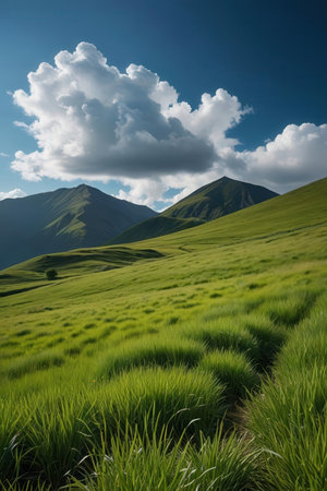 Rice terraces and blue sky in the mountains. Caucasus, Russiaの素材