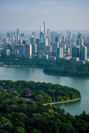 Aerial view of Central Park, Manhattan, New York City, USAの素材
